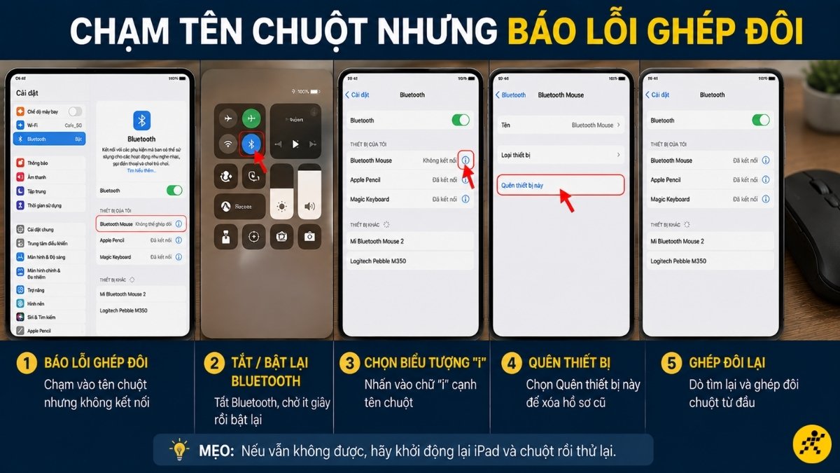 Chạm vào tên chuột nhưng báo lỗi không thể ghép đôi Chạm vào tên chuột nhưng báo lỗi không thể ghép đôi