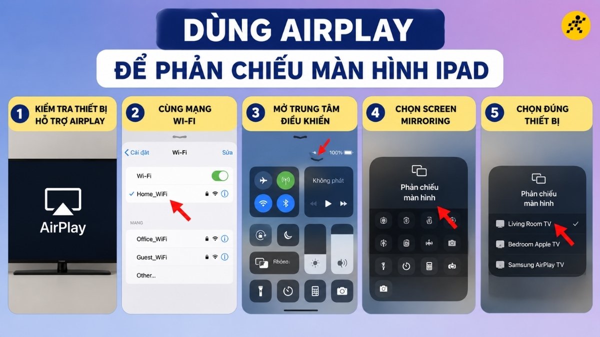 Dùng AirPlay để phản chiếu màn hình iPad Dùng AirPlay để phản chiếu màn hình iPad