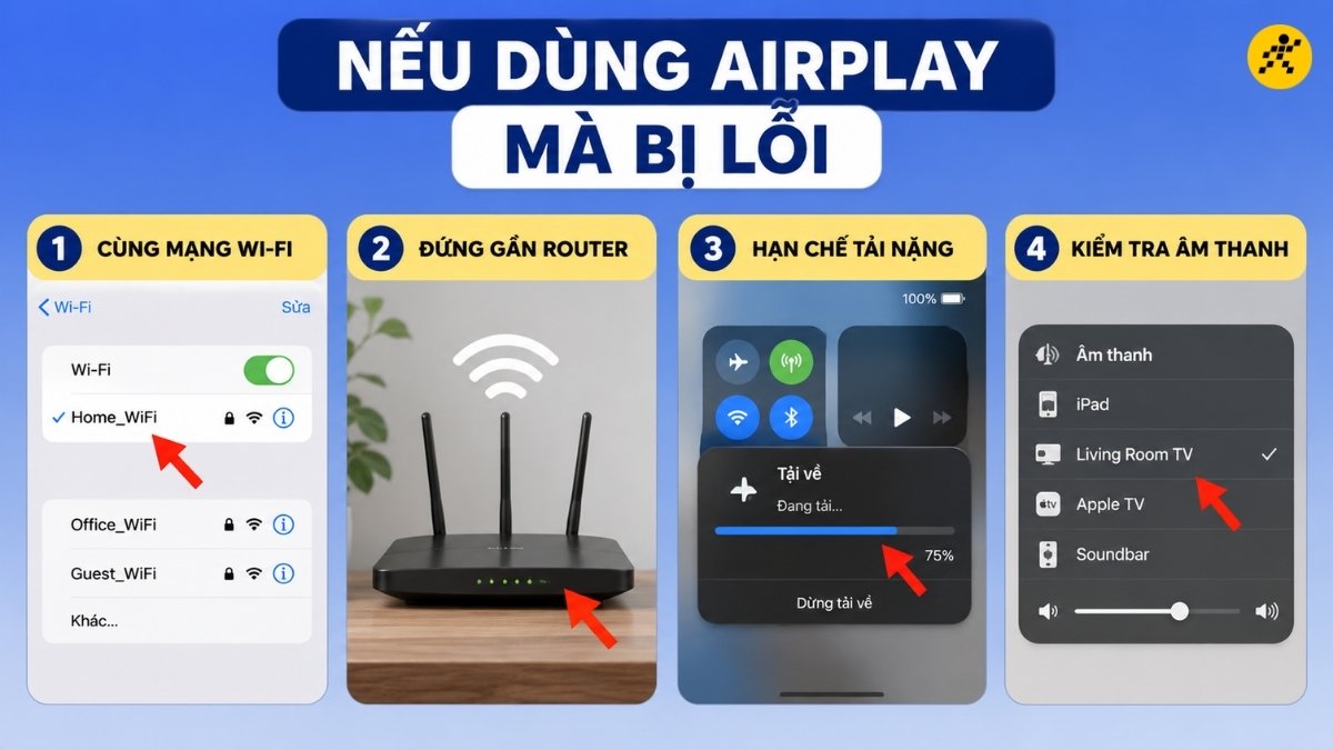 Nếu dùng AirPlay mà bị lỗi Nếu dùng AirPlay mà bị lỗi
