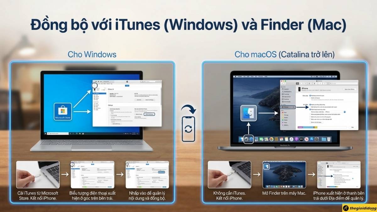 Đồng bộ h&oacute;a với iTunes v&agrave; Finder