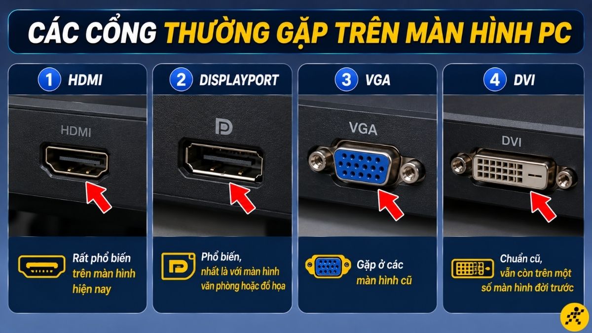 Các cổng thường gặp trên màn hình máy tính bàn Các cổng thường gặp trên màn hình máy tính bàn
