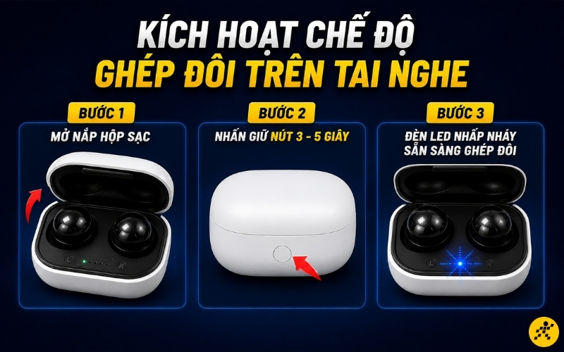 K&iacute;ch hoạt chế độ gh&eacute;p đ&ocirc;i tr&ecirc;n tai nghe