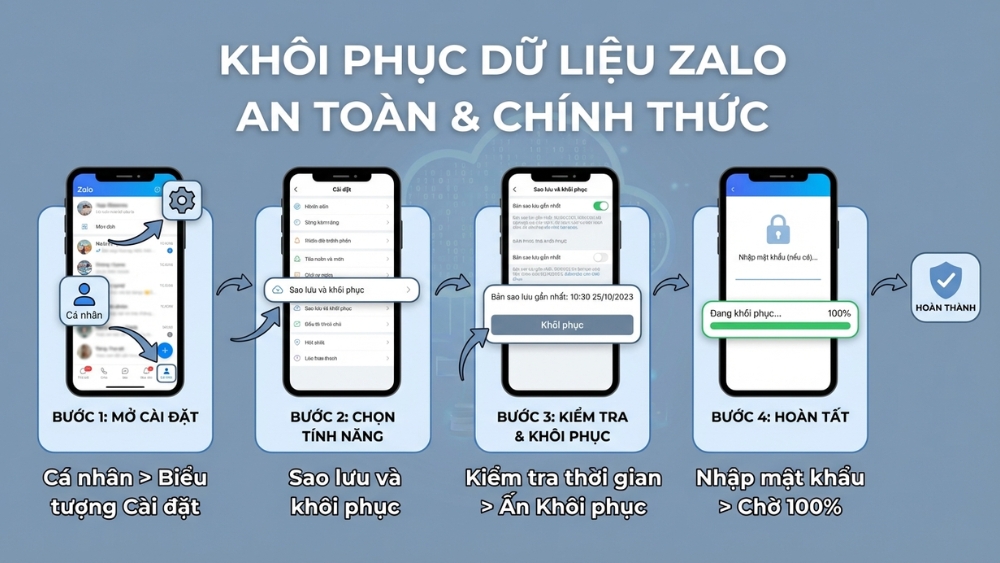 Kh&ocirc;i phục bằng t&iacute;nh năng Sao lưu v&agrave; Kh&ocirc;i phục của Zalo