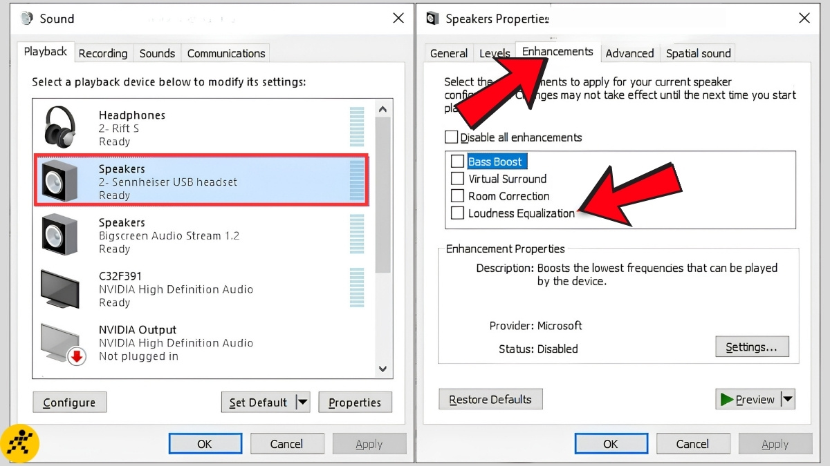 Tích chọn ô Loudness Equalization, nhấn Apply và chọn OK Tích chọn ô Loudness Equalization, nhấn Apply và chọn OK