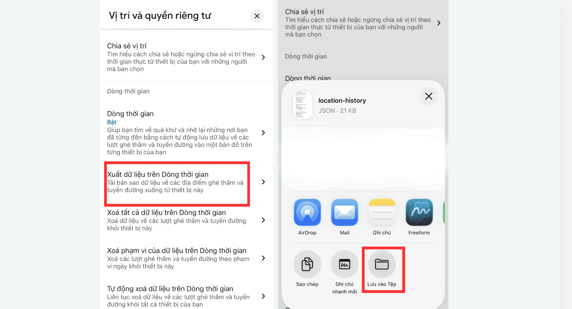Chọn xuất dữ liệu D&ograve;ng thời gian v&agrave; lưu file v&agrave;o iPhone
