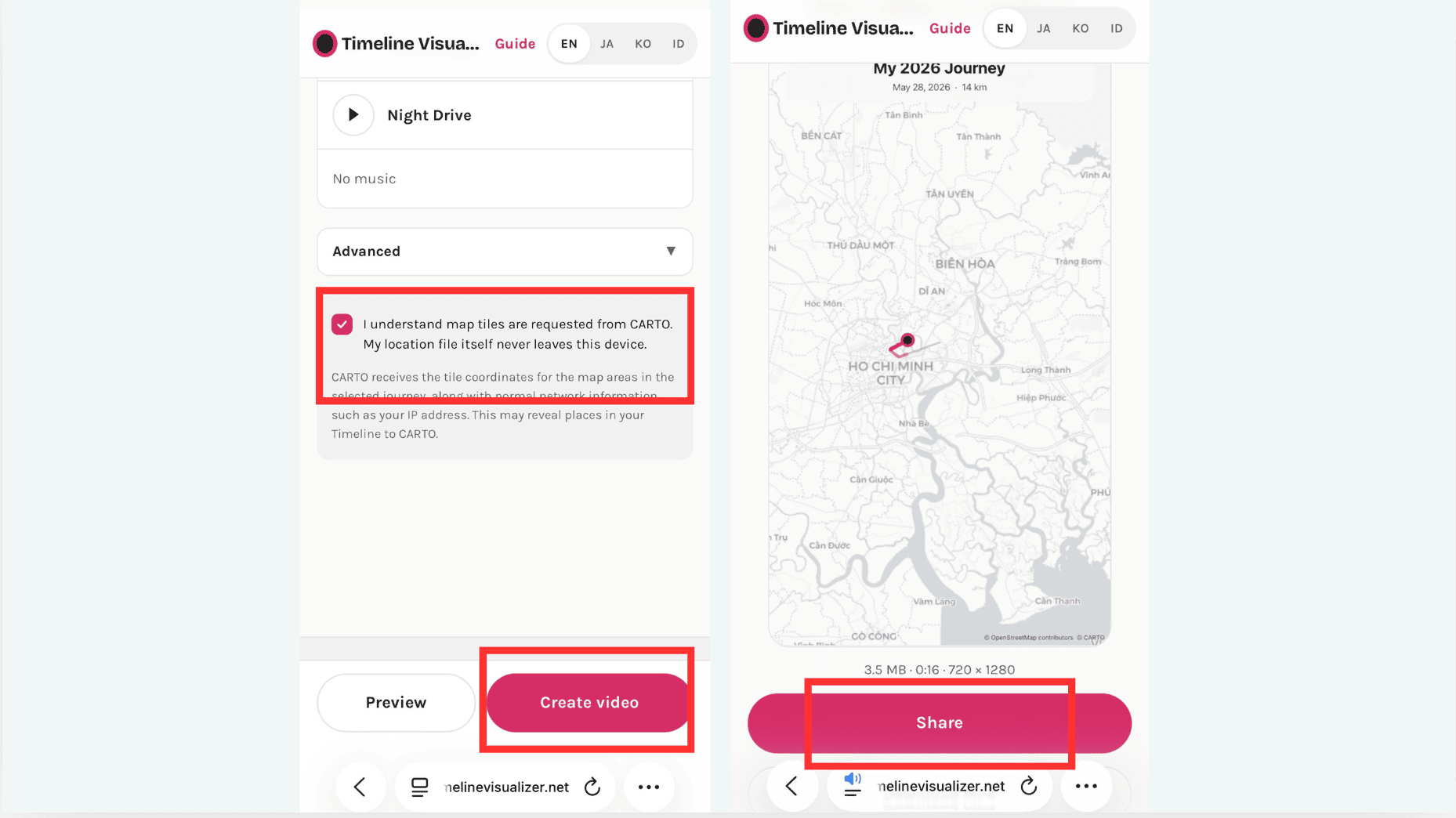 Xuất video Timeline Visualizer để lưu hoặc đăng l&ecirc;n TikTok