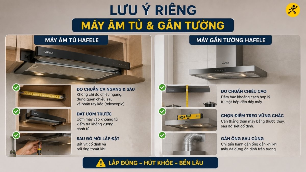 Lưu ý riêng cho máy âm tủ và gắn tường