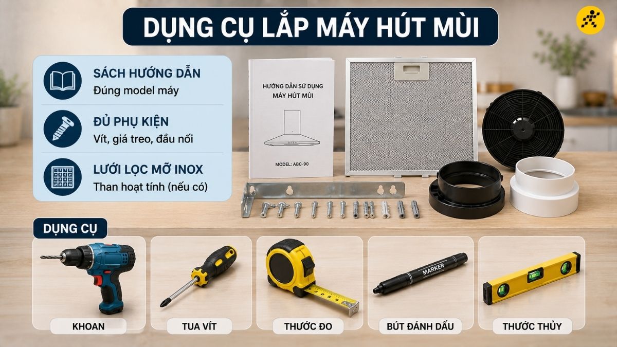 Dụng cụ lắp máy hút mùi