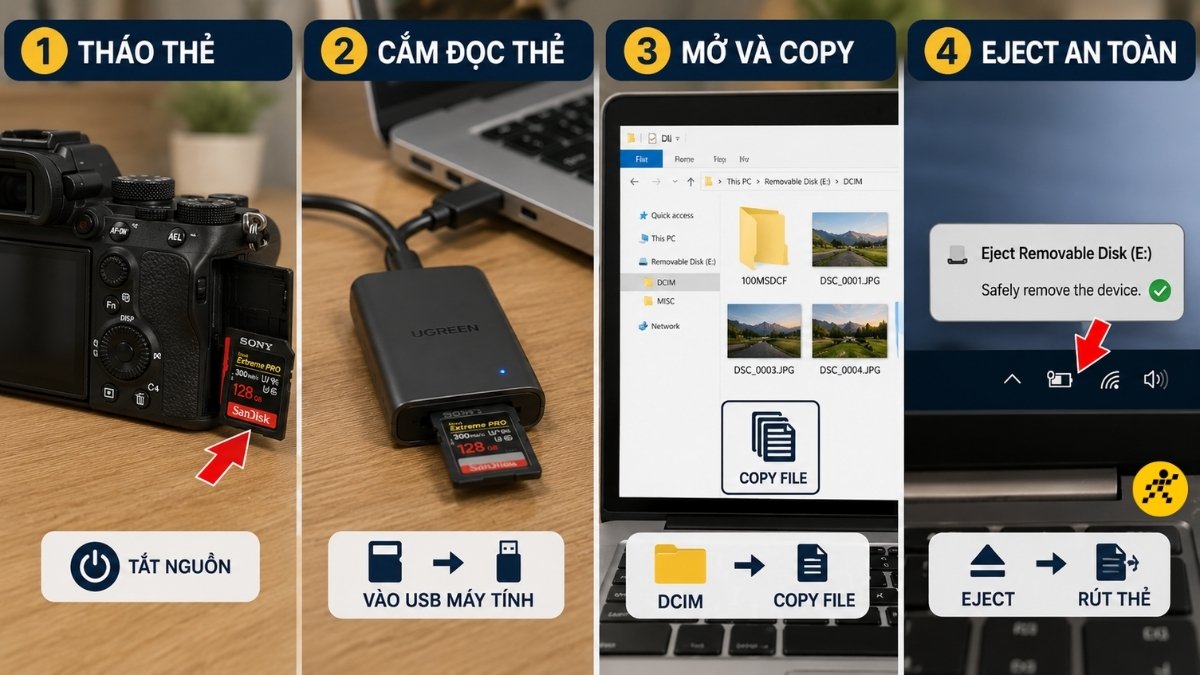C&aacute;ch ch&eacute;p ảnh m&aacute;y ảnh Sony bằng đầu đọc thẻ nhớ