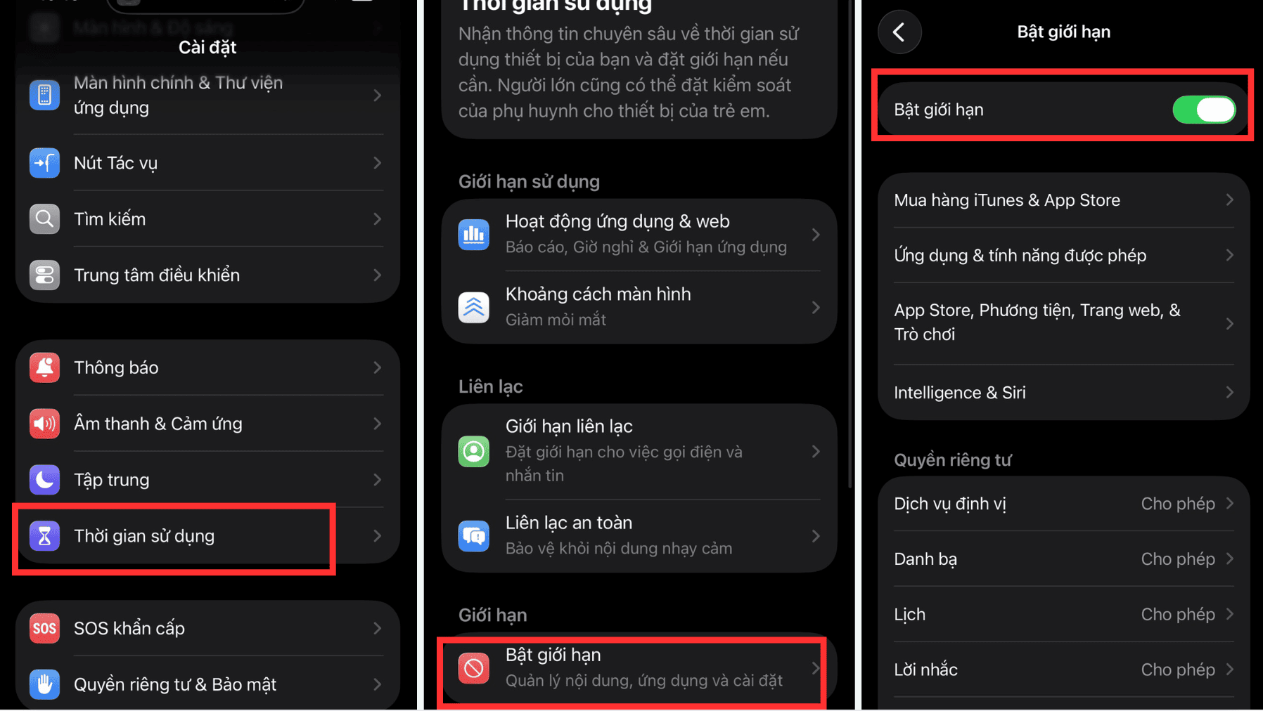 Mở t&iacute;nh năng Bật giới hạn