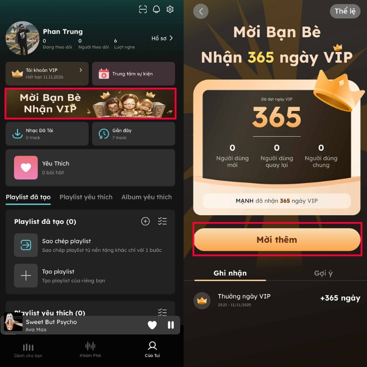 Hướng dẫn cách mời bạn bè nhận tài khoản NhacCuaTui VIP miễn phí Hướng dẫn cách mời bạn bè nhận tài khoản NhacCuaTui VIP miễn phí