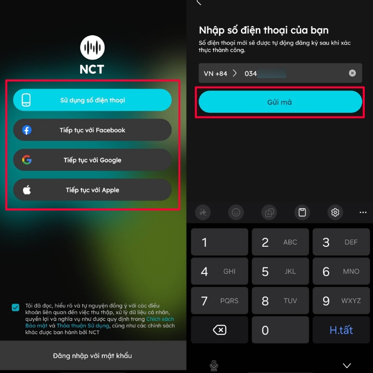 Đăng nhập vào tài khoản trên ứng dụng NCT Đăng nhập vào tài khoản trên ứng dụng NCT