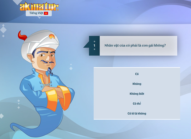 Trả lời các câu hỏi của thần đèn thông qua 5 lựa chọn đáp án