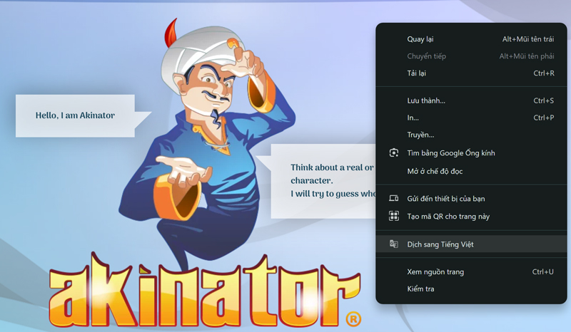 Bước 2: Hoặc click phải chọn Translate sang Tiếng Việt để dùng dễ dàng