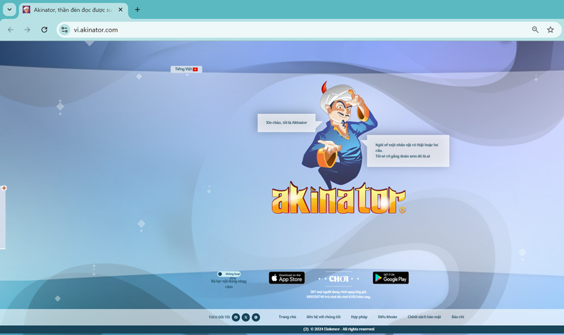 Bước 1: Mở Chrome và truy cập Akinator trên máy tính