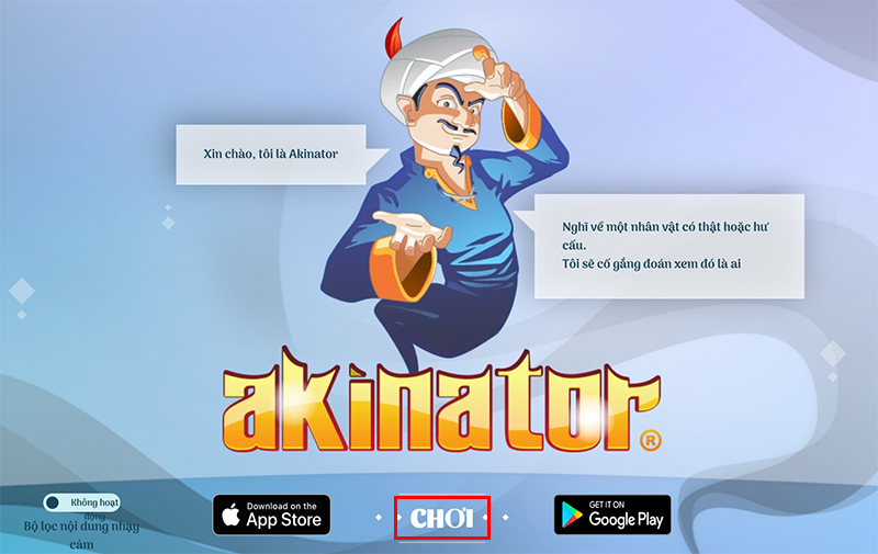 Bước 3: Nhấn Play để bắt đầu cho thần đèn đoán ý bạn