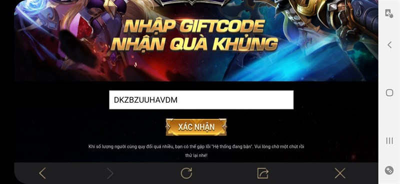 Nhập giftcode và nhấn Xác nhận để nhận quà trong hộp thư