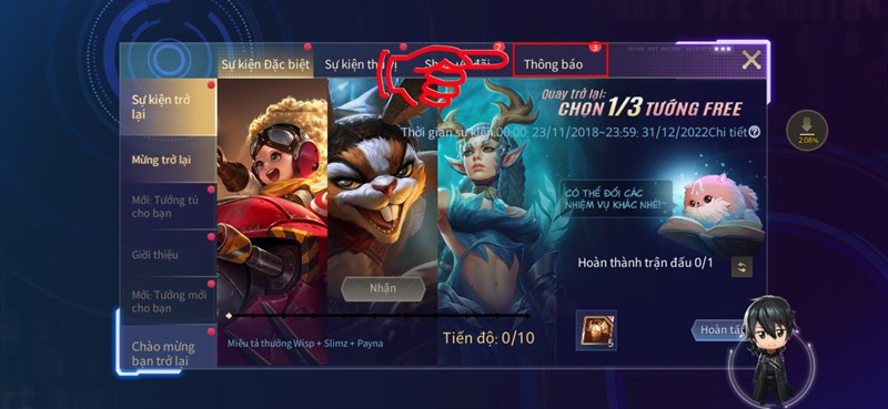 Chuyển sang tab Thông báo