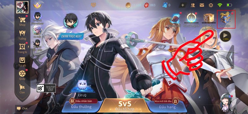 Chọn mục Sự kiện tại giao diện chính