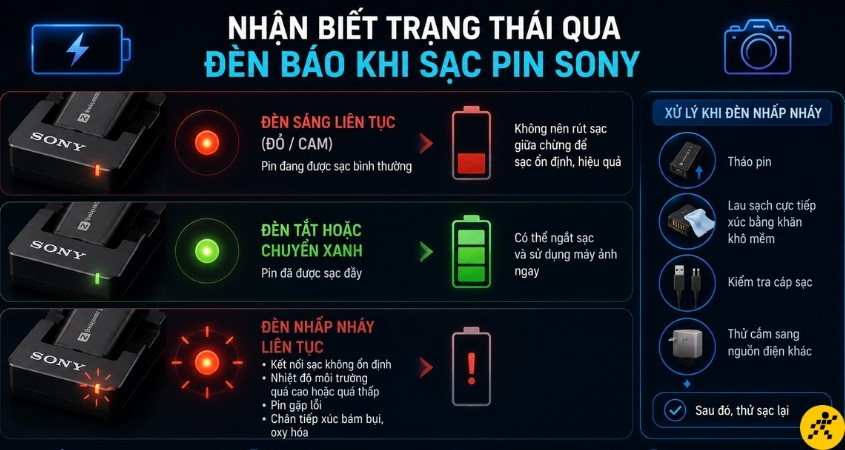 Cách nhận biết tình trạng pin máy ảnh Sony Cách nhận biết tình trạng pin máy ảnh Sony