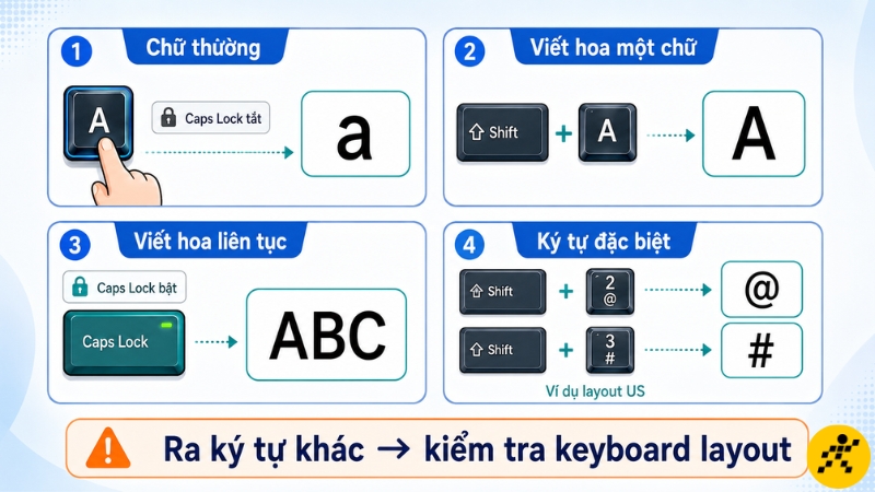 Shift d&ugrave;ng để viết hoa tạm thời v&agrave; nhập k&yacute; tự ở lớp tr&ecirc;n của ph&iacute;m