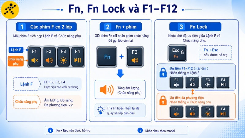 Fn v&agrave; Fn Lock quyết định h&agrave;ng F ưu ti&ecirc;n lệnh ti&ecirc;u chuẩn hay chức năng đa phương tiện