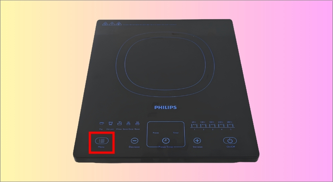 Nhấn nút Menu liên tục cho đến khi đèn LED sáng ở vị trí món ăn bạn dự định chế biến