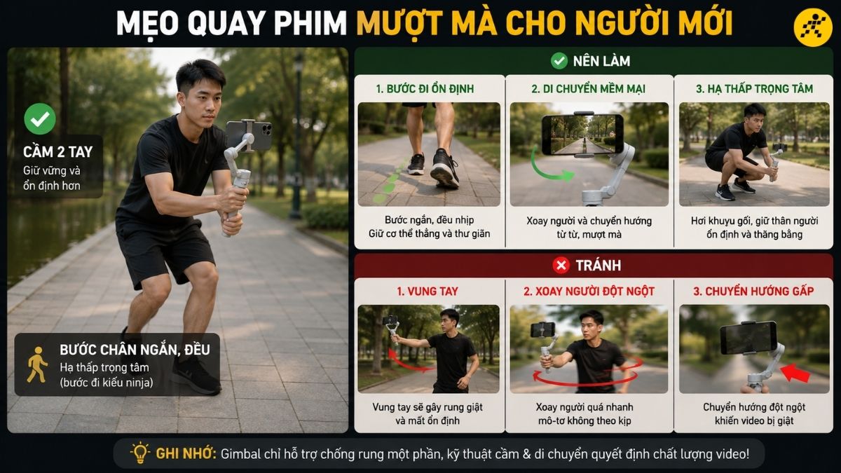 Tránh vung tay hoặc xoay người chuyển hướng quá đột ngột Tránh vung tay hoặc xoay người chuyển hướng quá đột ngột