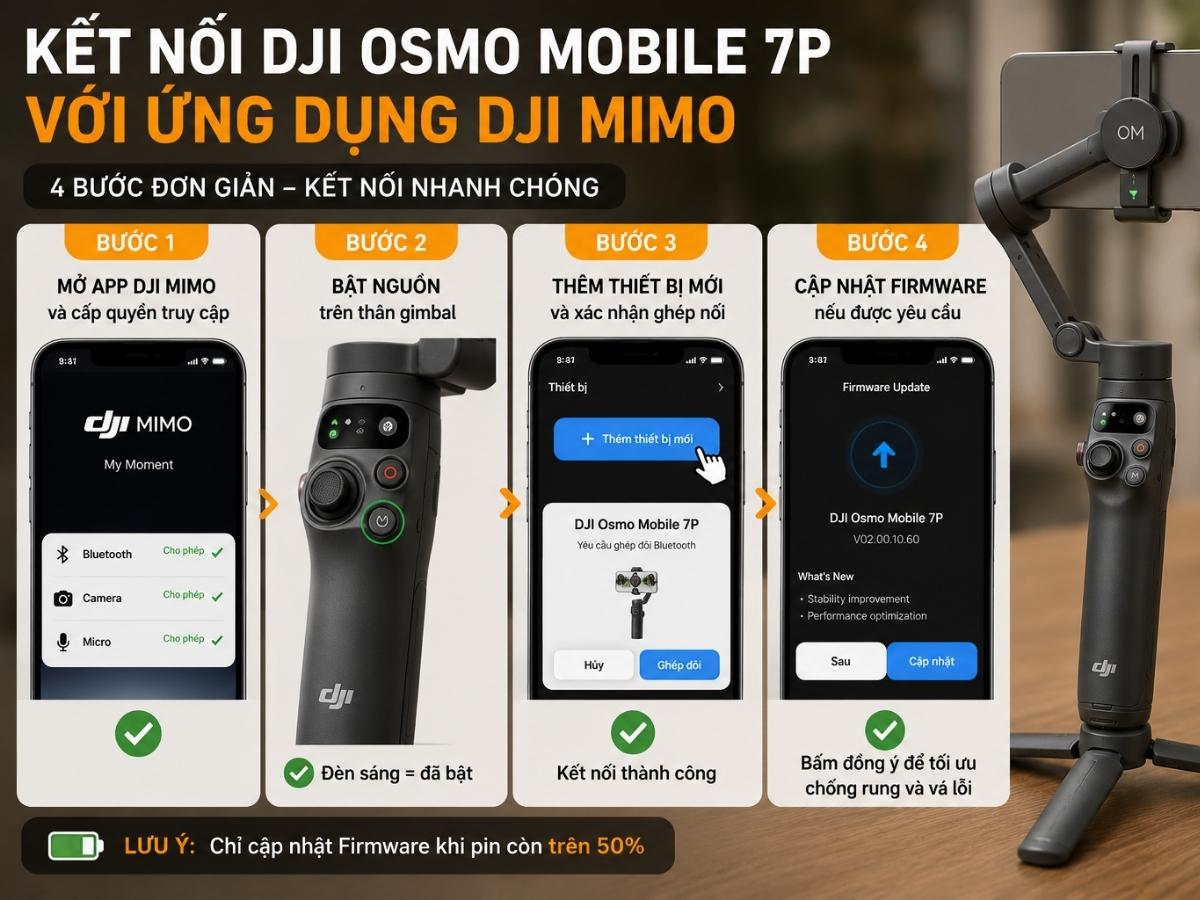 Kết nối DJI Osmo Mobile 7P với ứng dụng DJI Mimo Kết nối DJI Osmo Mobile 7P với ứng dụng DJI Mimo