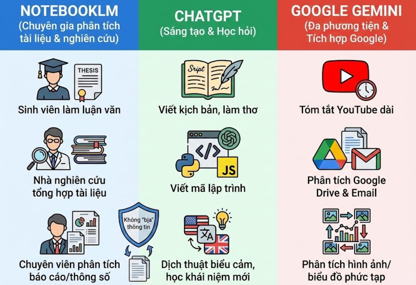 So sánh nhu cầu sử dụng NotebookLM với ChatGPT và Gemini