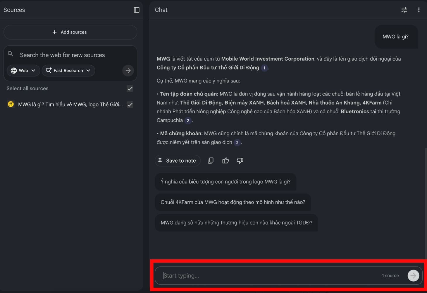 Chat trên NotebookLM