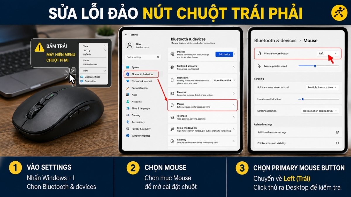 Sửa lỗi đảo n&uacute;t chuột tr&aacute;i phải