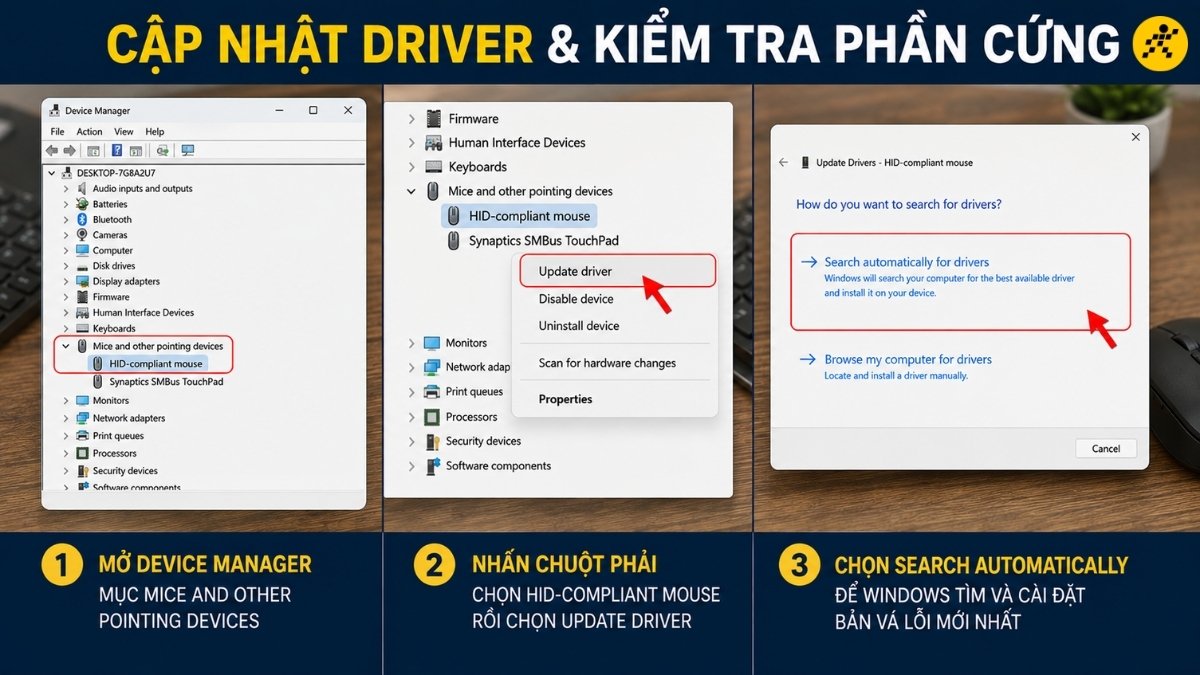 Cập nhật driver v&agrave; kiểm tra lỗi phần cứng