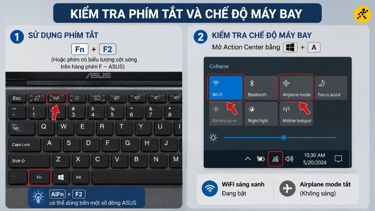 Kiểm tra ph&iacute;m tắt v&agrave; Chế độ m&aacute;y bay