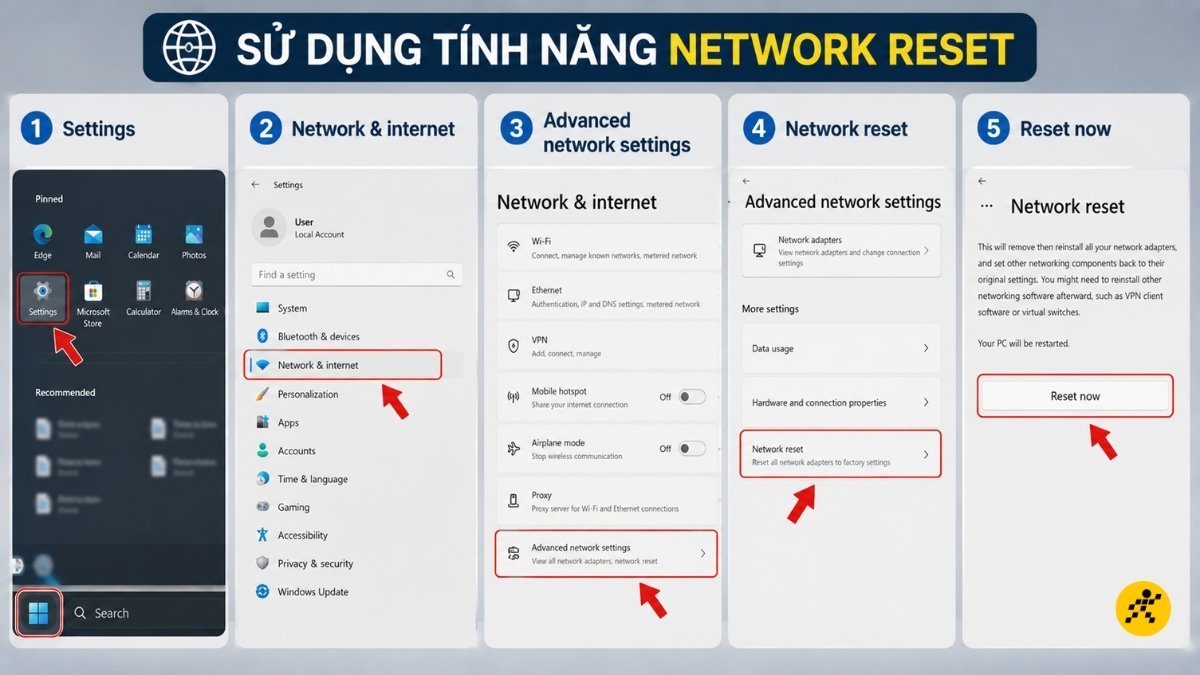 Sử dụng t&iacute;nh năng Network Reset