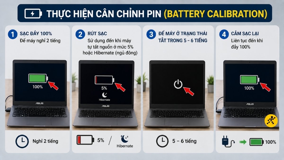 Thực hiện c&acirc;n chỉnh pin