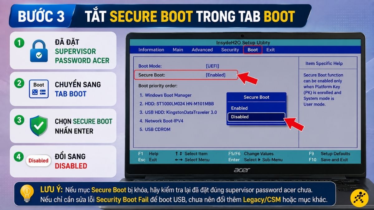 Tắt Secure Boot trong tab Boot Tắt Secure Boot trong tab Boot
