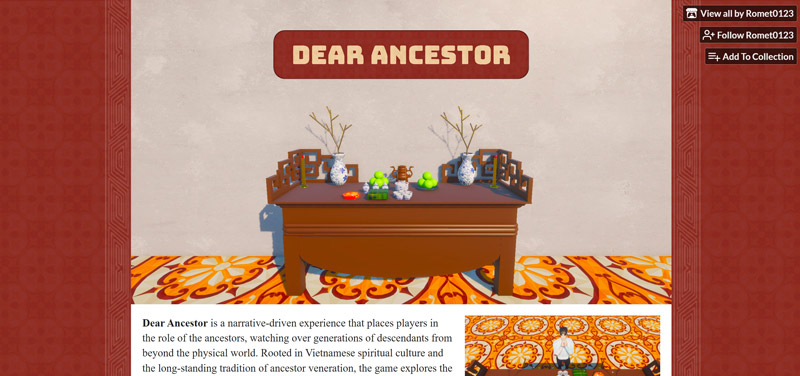 Truy cập trang Itch.io chính thức của game Thưa Gia Tiên để tải an toàn