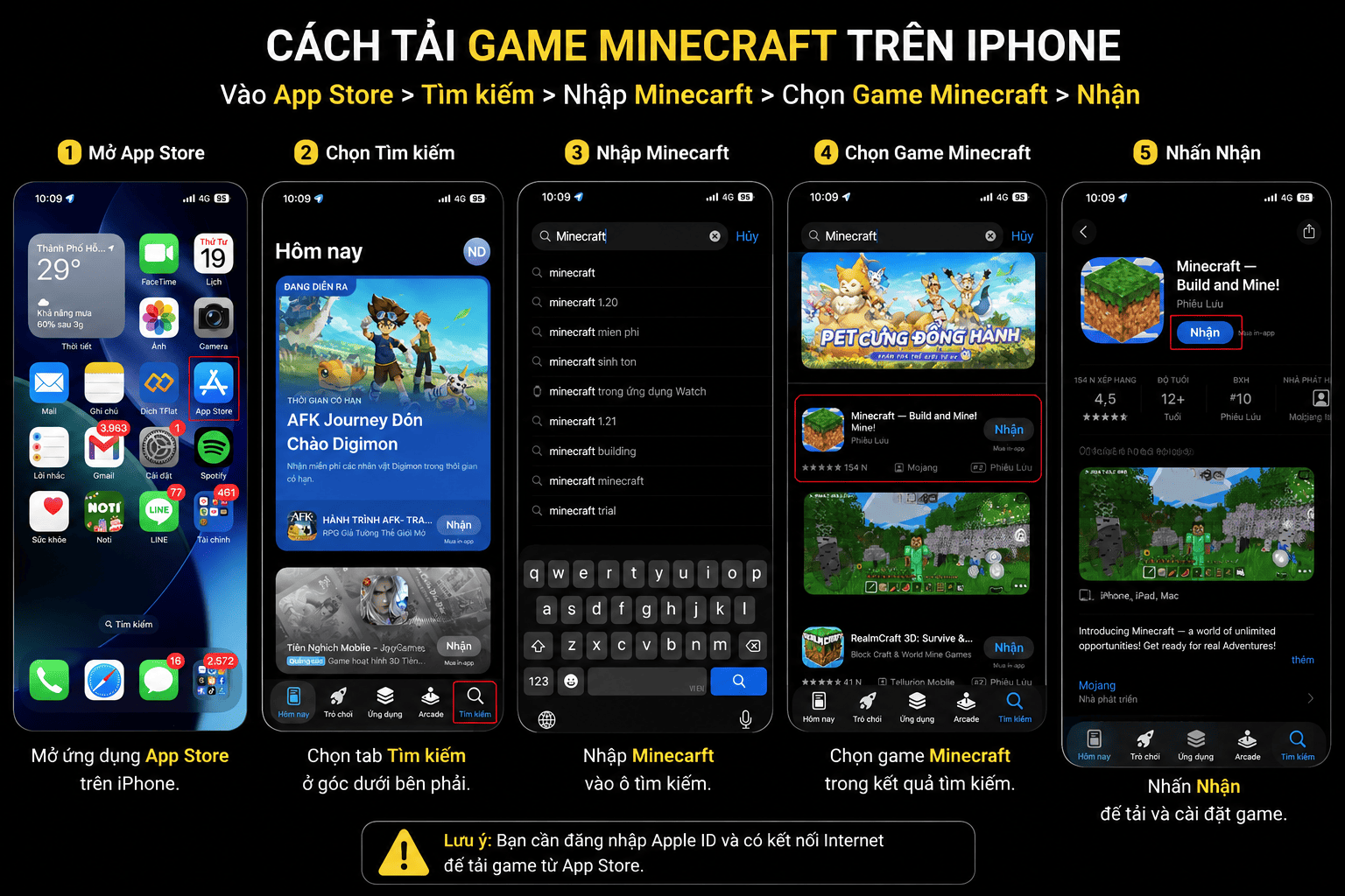 Hướng dẫn tải Minecraft tr&ecirc;n iPhone miễn ph&iacute;