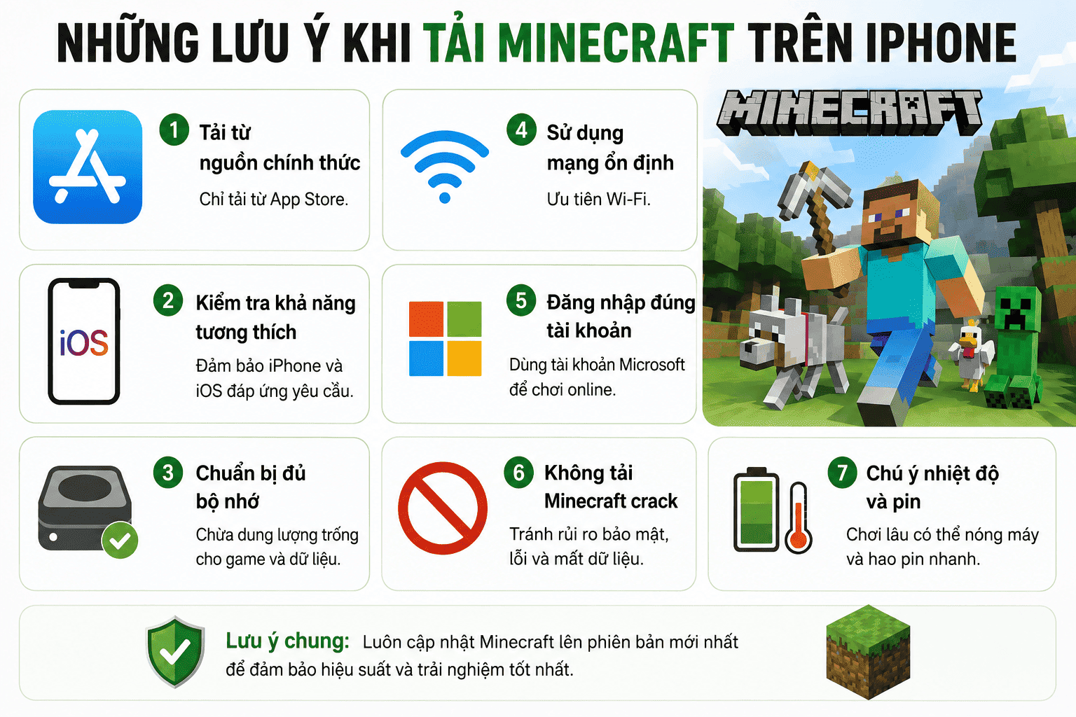 Những lưu &yacute; khi tải Minecraft tr&ecirc;n iPhone