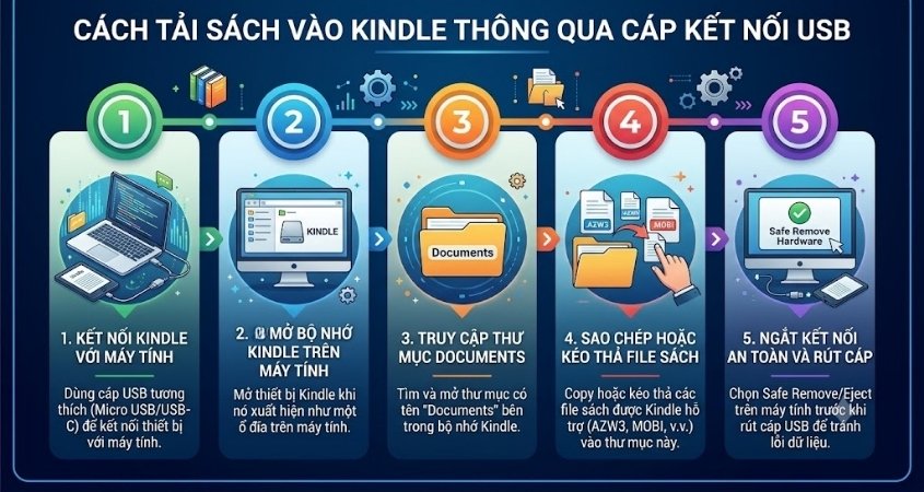 Cách tải sách vào Kindle thông qua cáp kết nối USB Cách tải sách vào Kindle thông qua cáp kết nối USB