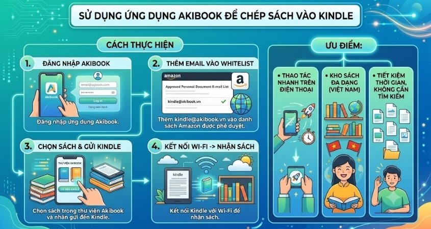 Hướng dẫn cách dùng ứng dụng Akibook để chép sách vào Kindle Hướng dẫn cách dùng ứng dụng Akibook để chép sách vào Kindle