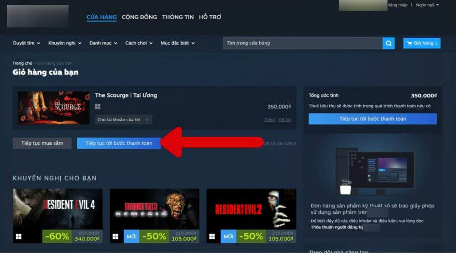 Chọn thanh toán, hoàn tất mua game