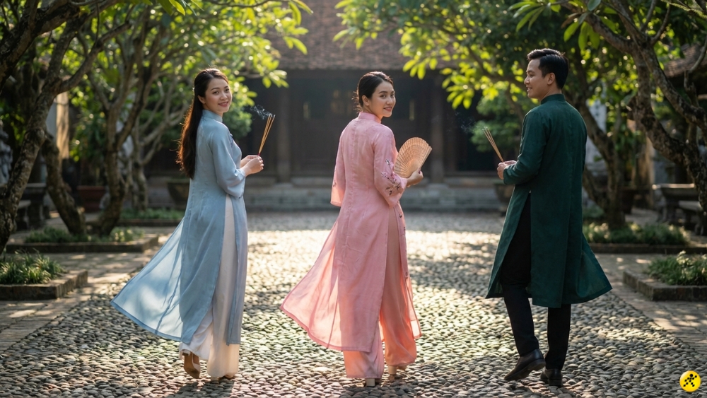 Dáng bước đi vãn cảnh trong chùa Dáng bước đi vãn cảnh trong chùa