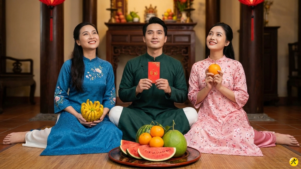 Dáng ngồi bên mâm ngũ quả Dáng ngồi bên mâm ngũ quả