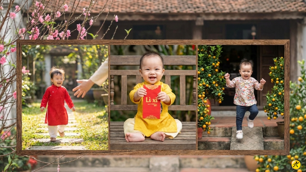 Để b&eacute; chạy nhảy tự nhi&ecirc;n hoặc cầm phong bao l&igrave; x&igrave;