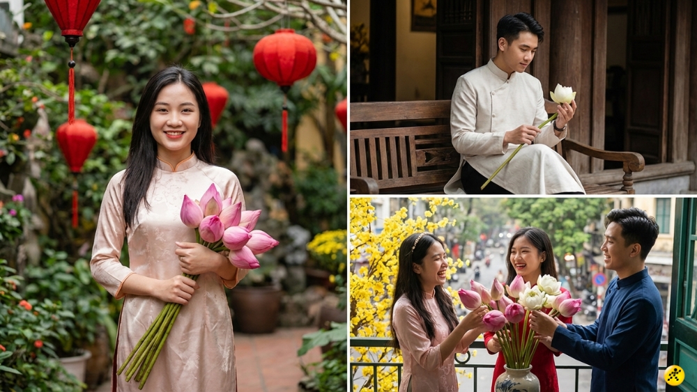 Tạo d&aacute;ng với hoa sen