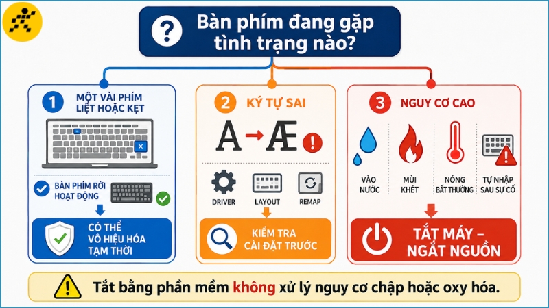 Chỉ nên vô hiệu hóa bàn phím khi đã loại trừ tình huống cần ngắt nguồn và kiểm tra phần cứng Chỉ nên vô hiệu hóa bàn phím khi đã loại trừ tình huống cần ngắt nguồn và kiểm tra phần cứng