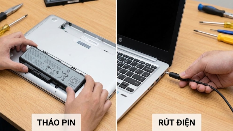 Th&aacute;o pin hoặc r&uacute;t điện