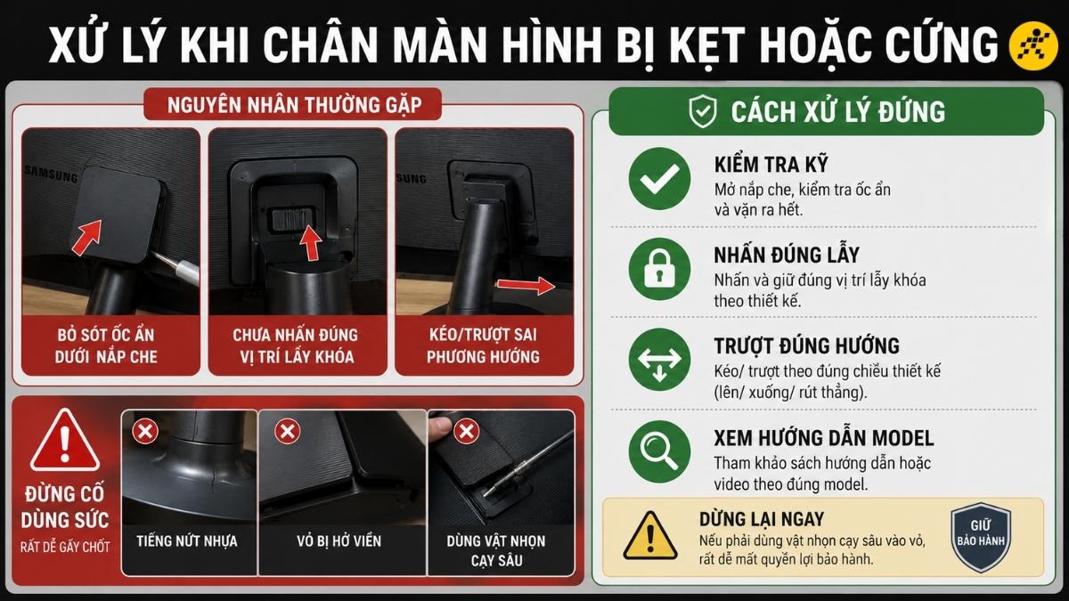 Xử lý khi chân màn hình bị kẹt hoặc cứng Xử lý khi chân màn hình bị kẹt hoặc cứng